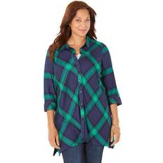 Blouses Catherines Plus Women's Buttonfront Plaid Tunic in Navy Plaid Size 2XWP