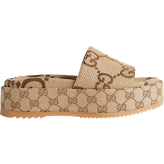 Beige - Women Slippers & Sandals Gucci Platform - Camel/Ebony Maxi