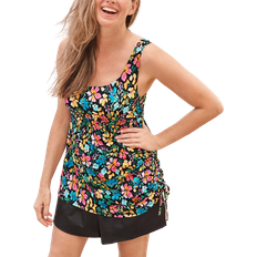 Black - Women Swimwear Woman Within Adjustable Side Tie Swim Romper Plus Size - Rainbow Floral