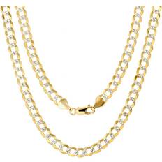 Necklaces Nuragold Cuban Chain Curb Link Diamond Cut Pave Two Tone Necklace - Gold/Silver