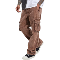 Pants boohooMAN Acid Wash Relaxed Fit Cargo Trousers - Chocolate