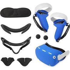 VR Accessories for Oculus Quest 2 Accessories,VR Controller Gips Cover,VR Shell Cover,VR Facial Vent Soft Interface Bracket Accessories 5-in-1 SetBlue/8Pcs Set