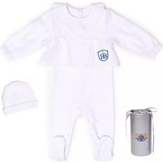 Royal Baby Collection Organic Cotton Sleeve Footed Overall Footie with Hat in Gift Box - White
