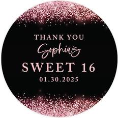 Andaz Press Party Decorations Personalized Sweet 16 Labels Black/Rose Gold 40-pack