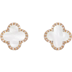 The Lovery Clover Stud Earrings - Gold/Mother of Pearl/Diamonds