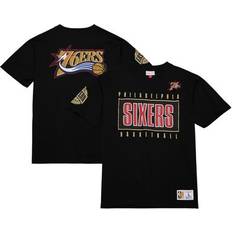 Basketball T-shirts Mitchell & Ness Men's Black Philadelphia 76ers Hardwood Classics Team OG 2.0 Premium Vintage Logo T-Shirt