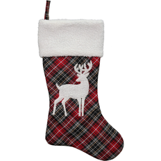 Black Stockings Northlight 20in Black Red Tartan Reindeer With Cuff Christmas 20"