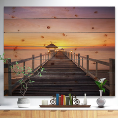 Framed Art Design Art 'Wide Wooden Bridge Into The Sea' Nautical & Coastal Wood Panels Pine Framed Art