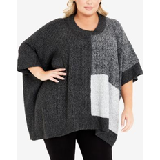 Avenue Capes & Ponchos Avenue Plus Mia Round Neck Poncho Sweater Charcoal