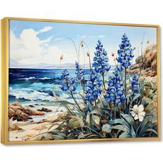 Design Art Blue Bonnets On The Beach Gold Framed Art 40x30"