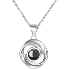 Pgeraug 100 Languages I Love You Pendant Necklace - Silver/Brown