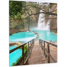 Design Art Landscape Stairway Into Beautiful Waterfall Multicolour Framed Art 30x40"