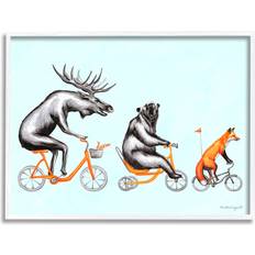 Stupell Industries Wildlife Animals Riding Bikes White Framed Art 14x11"