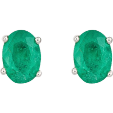 Damen - Weißgold Ohrringe W Hamond Oval Claw Set Stud Earrings - White Gold/Emerald