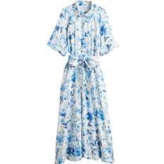 Damen - L Kleider H&M Tie belt Shirt Dress - White/Blue Floral