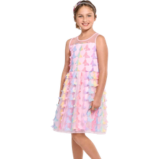 The Children's Place Girl's Rainbow 3D Butterfly Mesh Fit And Flare Dress - Bright Pink