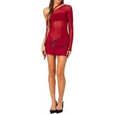 Red - Short Dresses Edikted One-shoulder Sheer Mesh Minidress