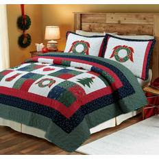 Bedspreads Line Fashions Christmas True Patchwork Wreaths Pine Stockings Bedspread Red
