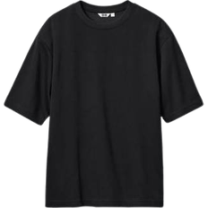 Uniqlo AIRism Cotton Oversized Crew Neck Half-Sleeve T-Shirt - Black