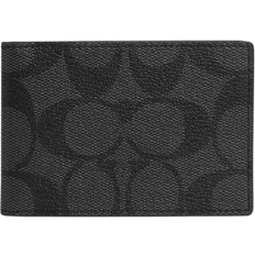 Coach Compact Billfold Wallet In Signature Canvas - Gunmetal/Charcoal/Black