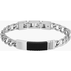 Herren Armbänder Fossil Textured Plaque Chain Bracelet - Silver/Black