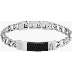 Fossil Textured Plaque Chain Bracelet - Silver/Black