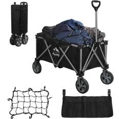 Utility Wagons Collapsible Folding Wagon, Wagon Cart Heavy Duty Foldable Utility Camping Wagon Cart, Grocery Wagon with Removable Wheels Side Bag and Anti-Drop Net for Outdoor, Camping, Shopping, Sports