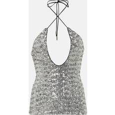 XXXS Tank Tops The Attico Alix sequined tulle halter neck top silver