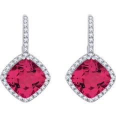 Jewel Zone Simulated Drop Earrings - White Gold/Ruby/Diamonds