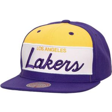 Los Angeles Lakers Caps Mitchell & Ness Men's White/Purple Los Angeles Lakers Retro Sport Color Block Script Snapback Hat