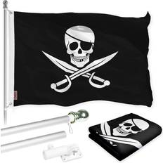 G128 Pirate Jolly Roger Swords Flag with Flagpole 60x36"