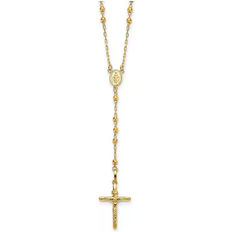 Finest Gold Beaded Rosary Pendant Necklace - Gold