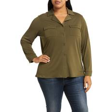 Adrianna Papell Shirts Adrianna Papell Long Sleeve Moss Crepe Button-up Shirt