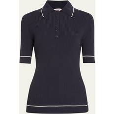 Polo Shirts Lafayette 148 New York Ribbed Elbow-Sleeve Polo T-Shirt