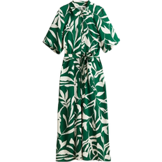 H&M Tie Belt Shirt Dress - Green/Patterned