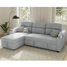 Ucloveria Sleeper Sofa Bed with Storage Chaise Pull Out Couch Grey Sofa 82" 4 Seater