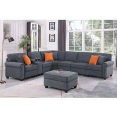 Plastic Furniture Three Posts Kettner Modular Corner Dark Gray Sofa 136.4" 8 6 Seater