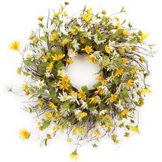 Melrose Yellow and White Daisy Twig Spring Floral Wreath Decoration 24"