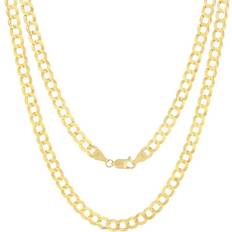 Nuragold Solid Cuban Curb Link Chain Necklace 6mm - Gold