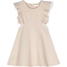 Chloé Cotton Ruffle-Trim Flared Dress - Beige Marl