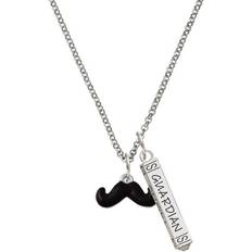 Delight Jewelry Mustache Guardian Angel Bar Charm Necklace - Silver/Black/Transparent