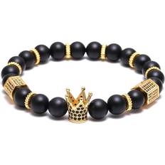 Sevenstone Crown King Charm Bracelet - Gold/Onyx/Black