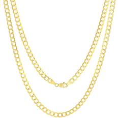 Nuragold Solid Cuban Curb Link Chain Necklace 5mm - Gold