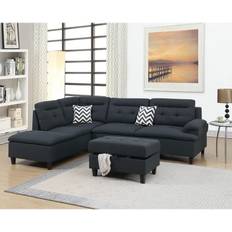 Simplie Fun Cushion Sectional Black Sofa 105" 4 Seater