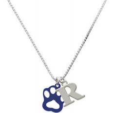 Delight Jewelry Small Paw R Initial Necklace - Silver/Blue