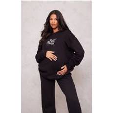 PrettyLittleThing Polyester Sweaters PrettyLittleThing Maternity Black Embroidered Oversized Sweatshirt