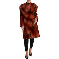 Dame - Polyester Dresser BOSS Dolce & Gabbana Elegant Houndstooth Long Coat in Vibrant Women's Orange