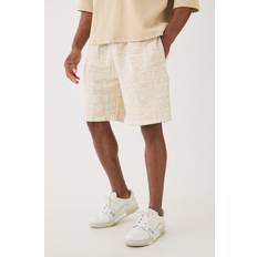 Chinoshorts - Damen - L boohooMAN Mens Relaxed Fit Mid Length Jacquard Short Beige