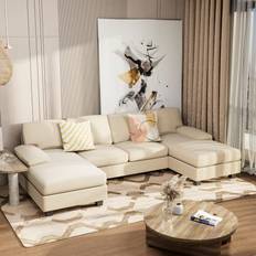 White Sofas Furniwell Living Room U-Shaped White Sofa 110.2" 4 Seater