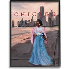 Stupell Fashionable Woman Urban Chicago City Black Framed Art 24x30"